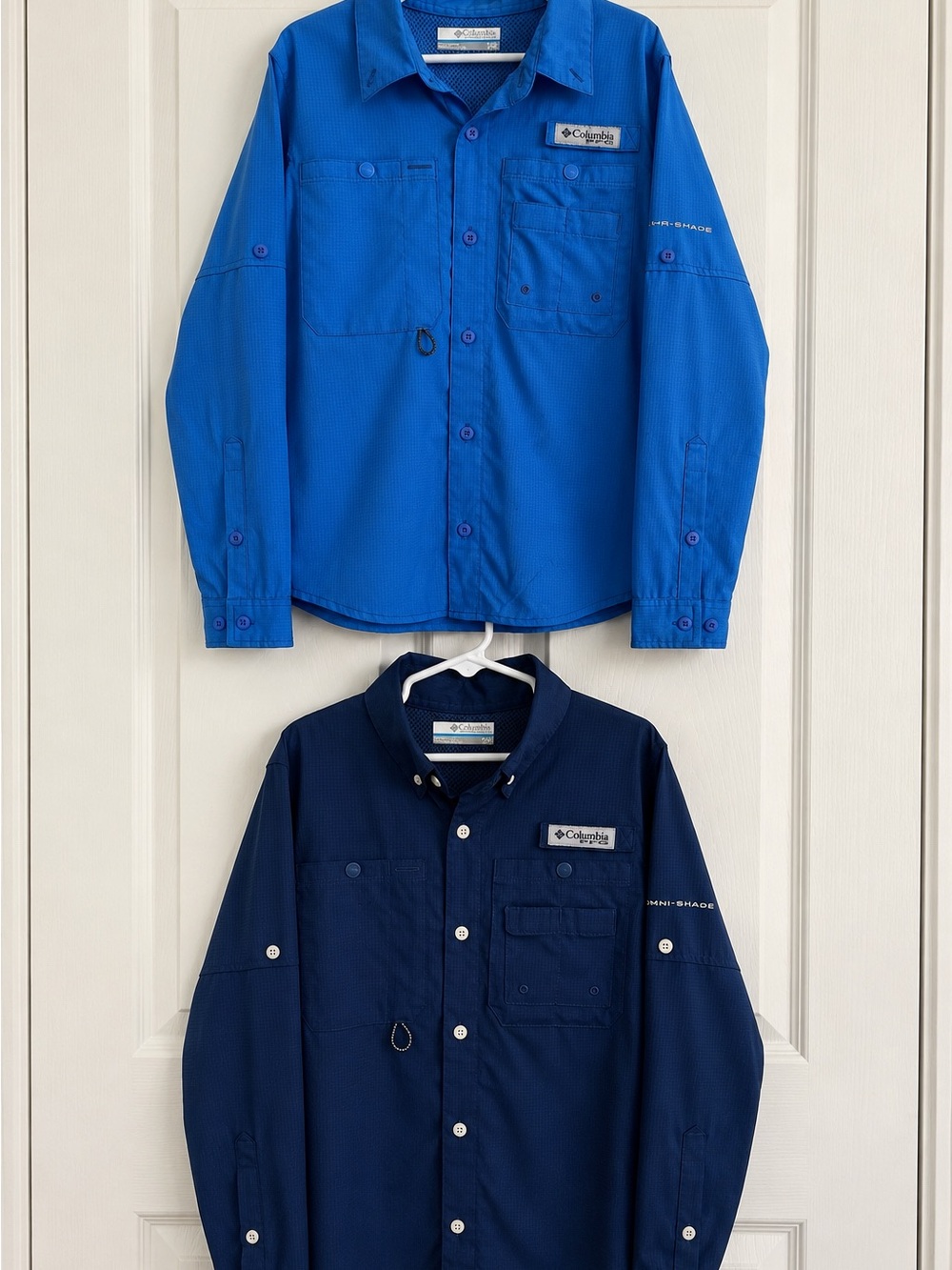 Two Boy’s Columbia Omni-Shade Button-Up Shirts - Blue & Navy (Size S)
